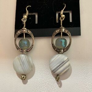 NWOT Stone, Glass Bead and metal Dangling earrings. Hand Crafted